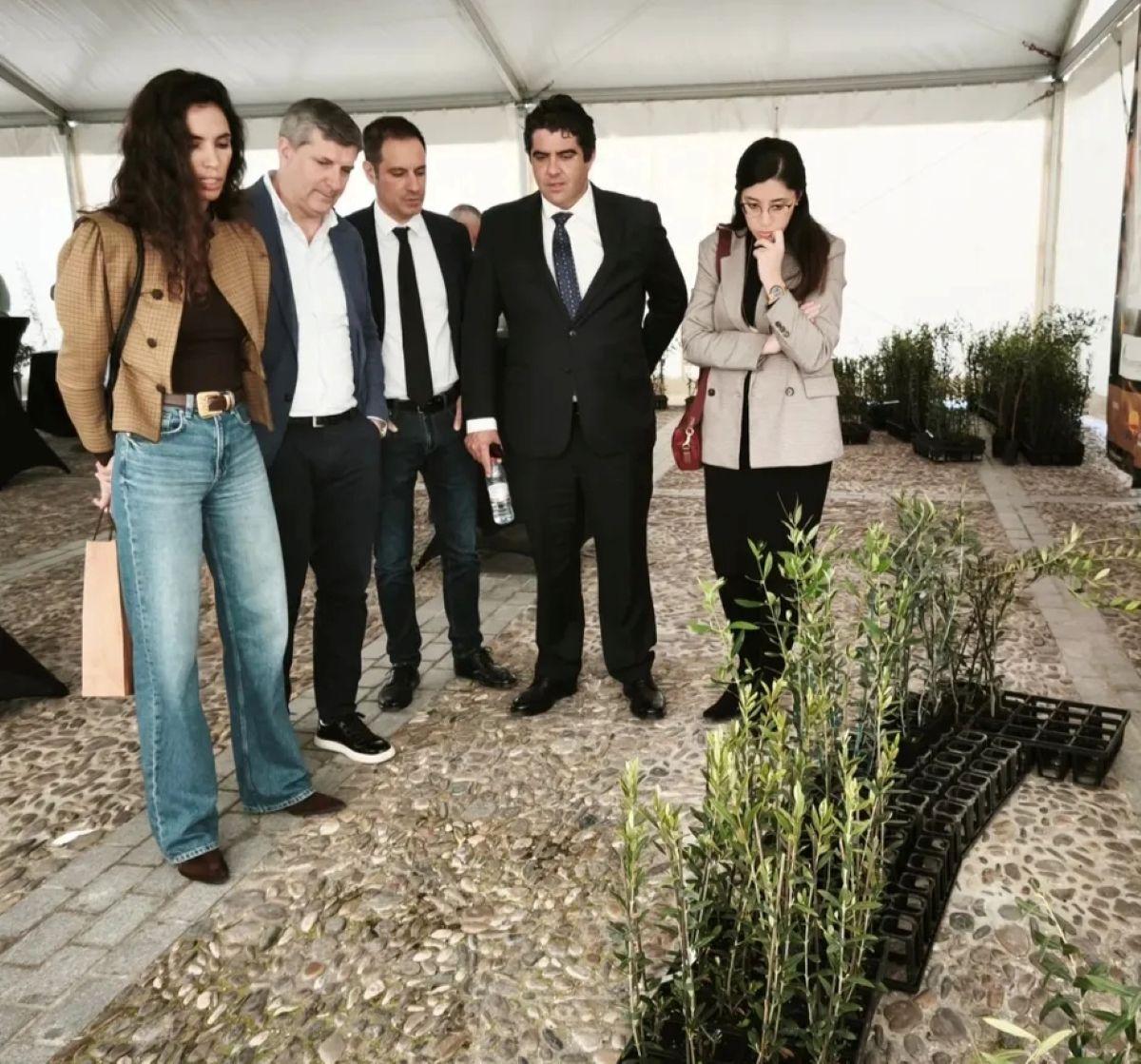 Autoridades en la Feria de la Planta del Olivo de Castro del Río este jueves.