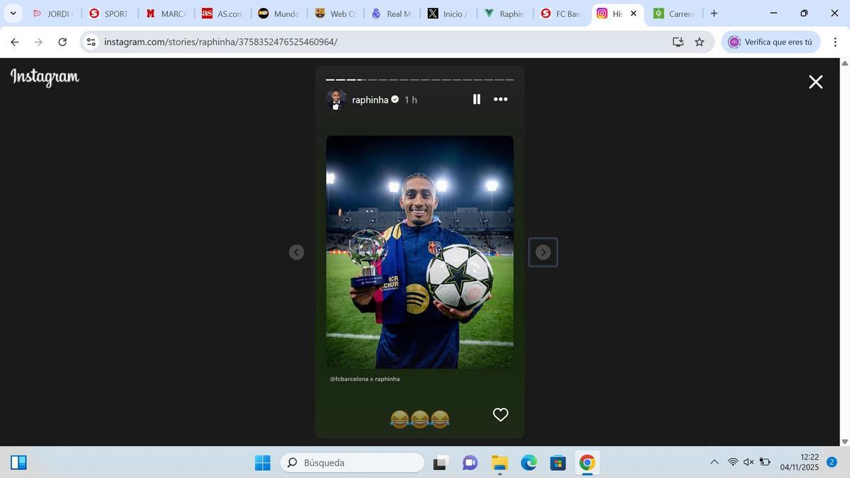 'Storie' de Raphinha en Instagram