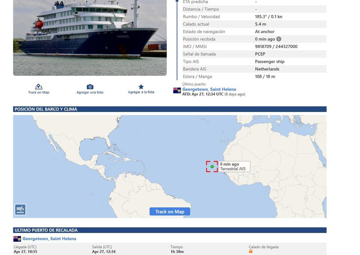 Captura de pantalla sobre la ubicación del crucero, hace unos minutos.