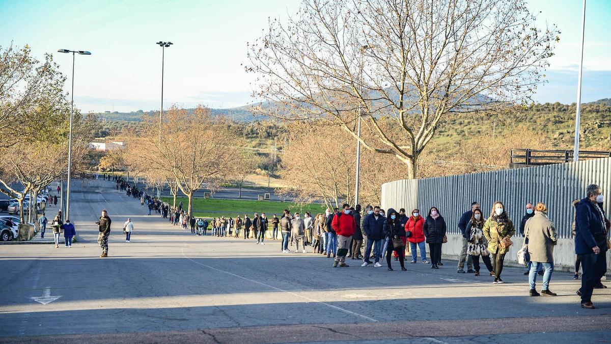 Cola para vacunarse, la semana pasada en el ferial de Plasencia.