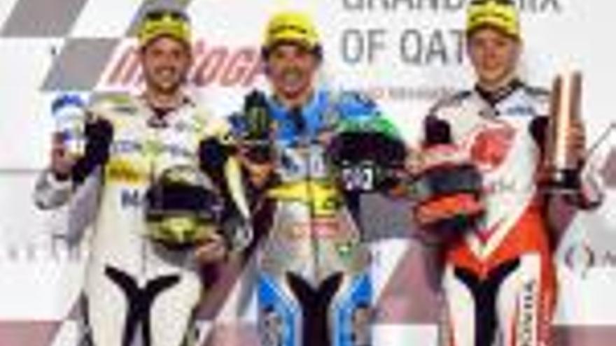 Luthi, Morbidelli i Nakagami, al podi del circuit de Losail.