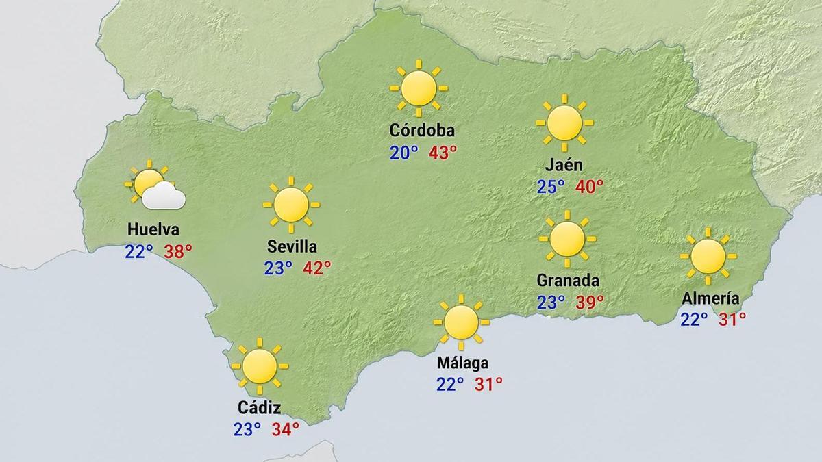 Mapa del calor para este jueves en Andalucía.