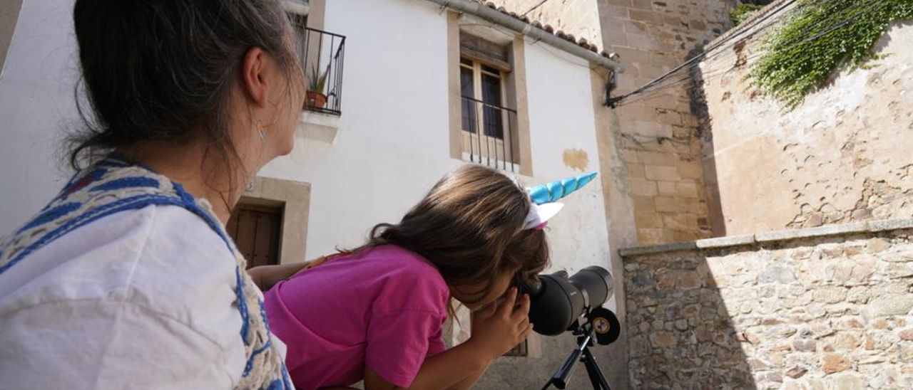 Una niña observa los nidos desde la parte Este de la Ciudad Monumental, en la mañana de ayer sábado.