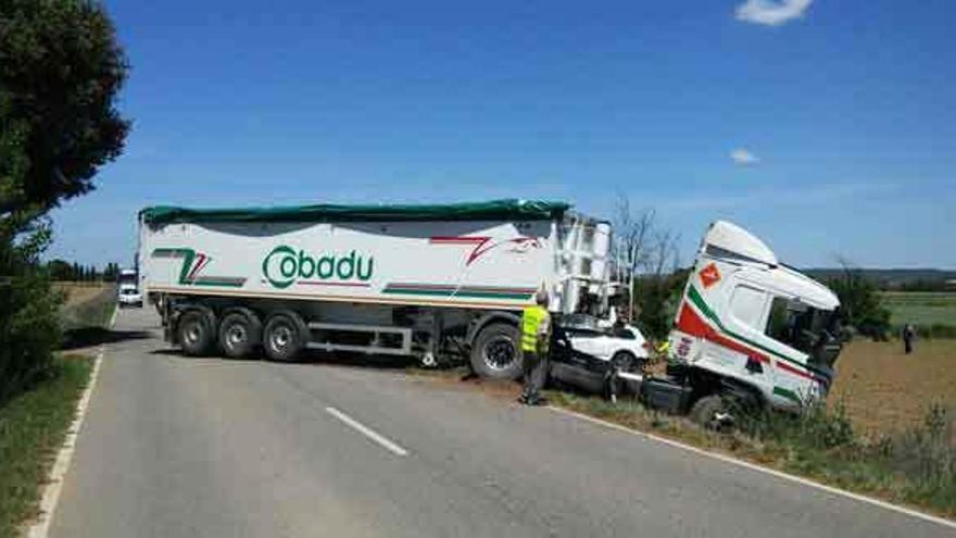 En la imagen, el camión de la cooperativa zamorana tras salirse de la carretera. Foto