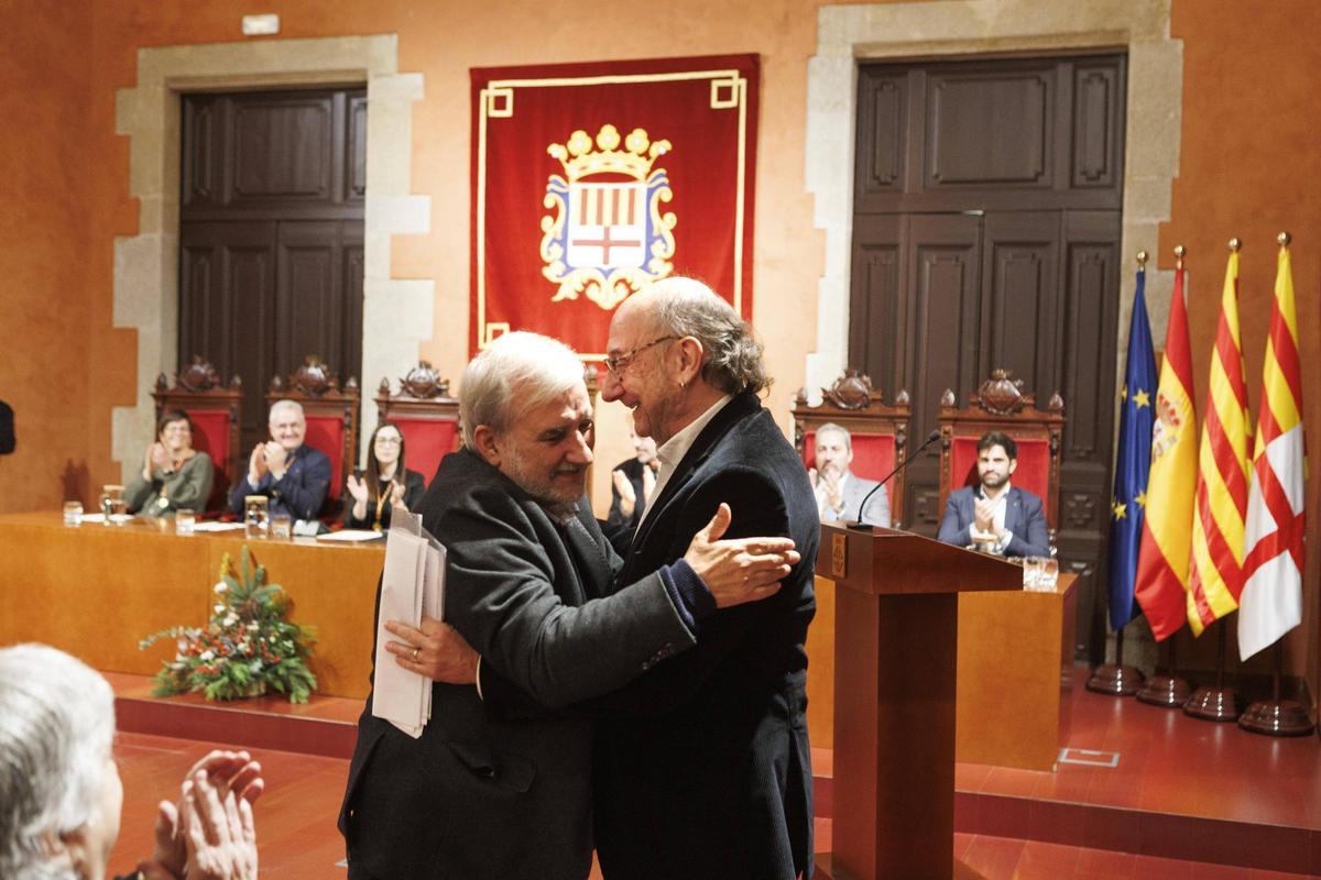 Joan Morros i Ramon Fontdevila, que ha glossat la figura de l'homenatjat