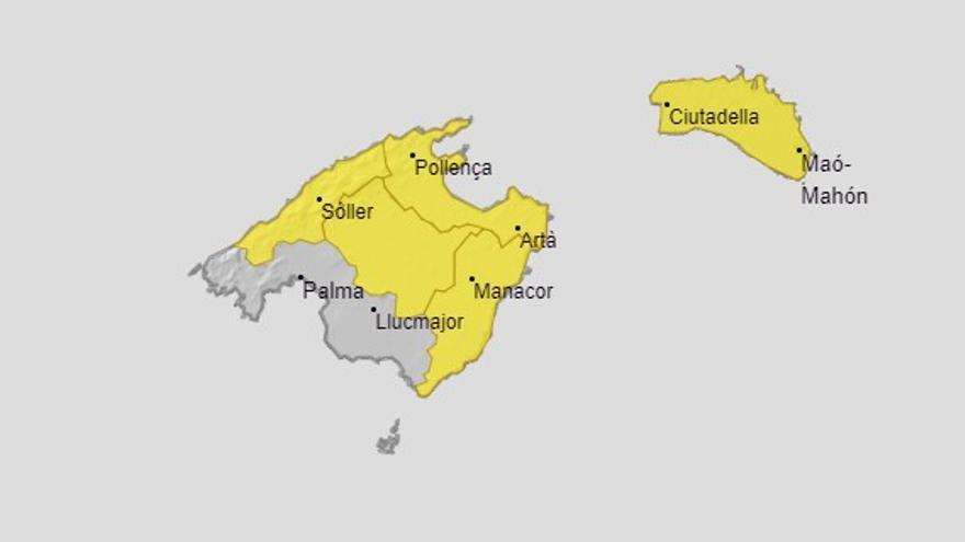 Warnstufe Gelb: Die Wetterkarte von Aemet für Donnerstag, 4.10- (12 bis 24 Uhr)