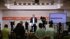 El líder de ERC, Oriol Junqueras, en su comparecencia para explicar los presupuestos.