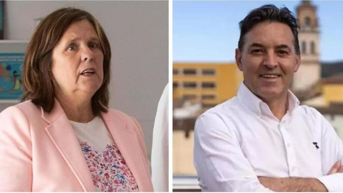 Sayo Gandia (Ens Uneix, izquierda) y Rafa Soriano (PP, derecha) se enzarzaron ayer en el pleno con motivo de la implantación del "puerta a puerta" en Ontinyent.