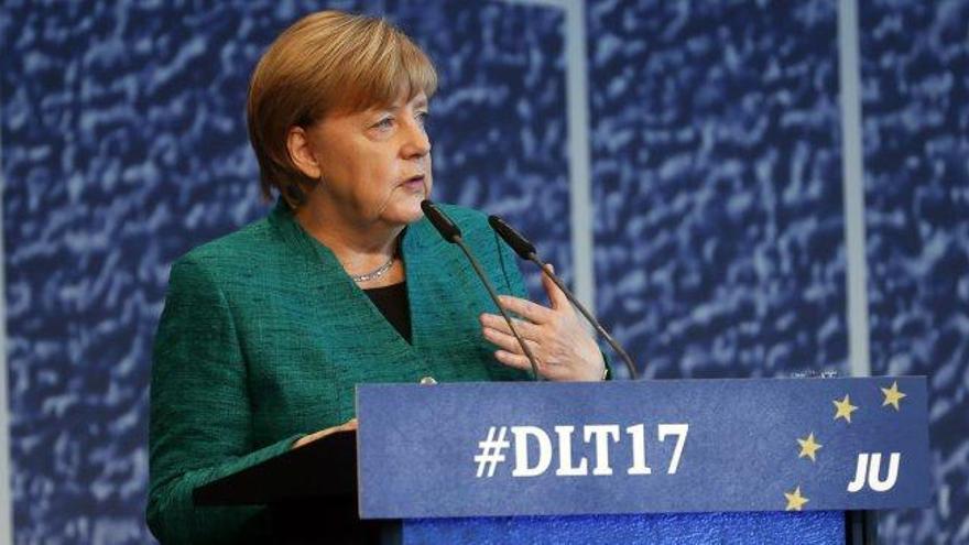 La cancellera alemanya, Angela Merkel, en un acte del partit celebrat a la ciutat de Dresden