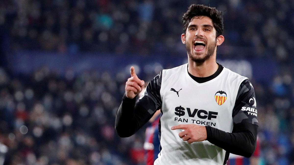 Guedes celebra un gol frente al Levante