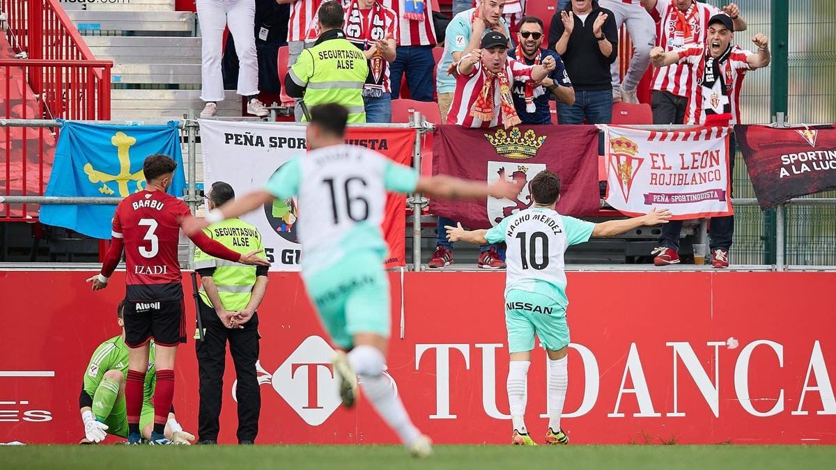 Un momento del partido del Sporting en Miranda.