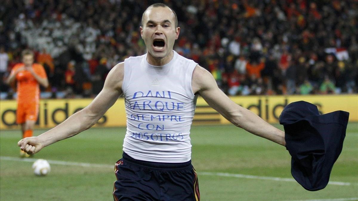 Iniesta celebra su gol en la final de la Copa del Mundo del 2010