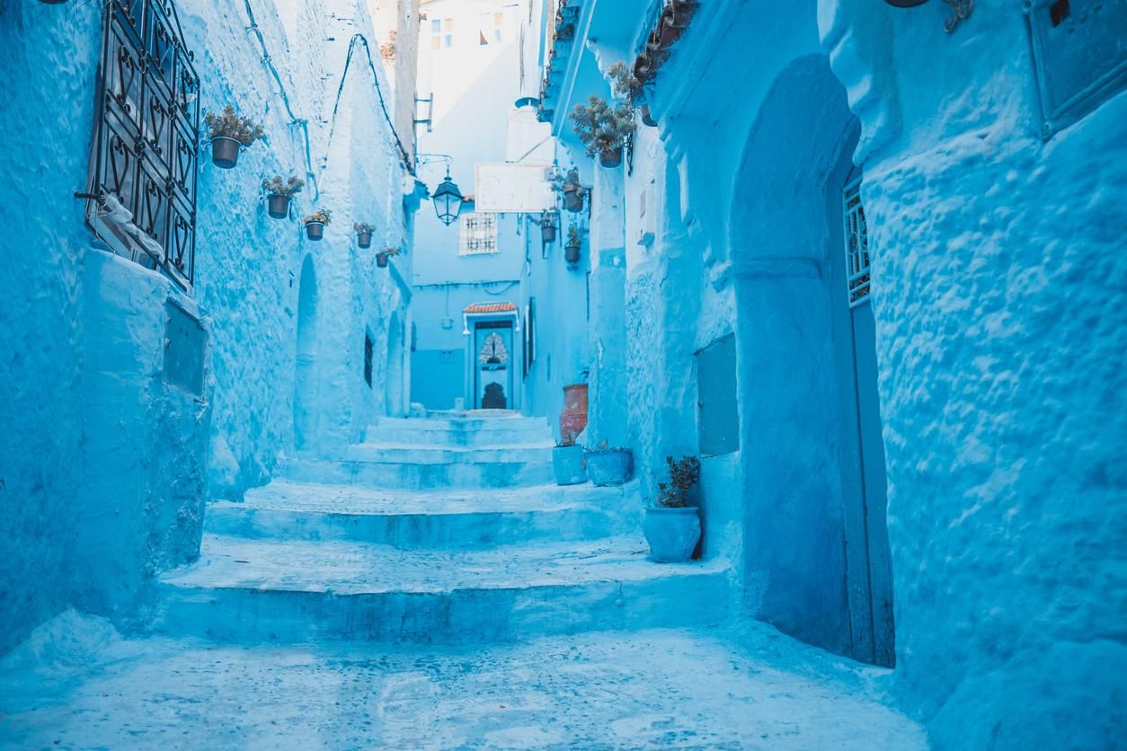 Casas tradicionales de pared azul de Chefchaouen.