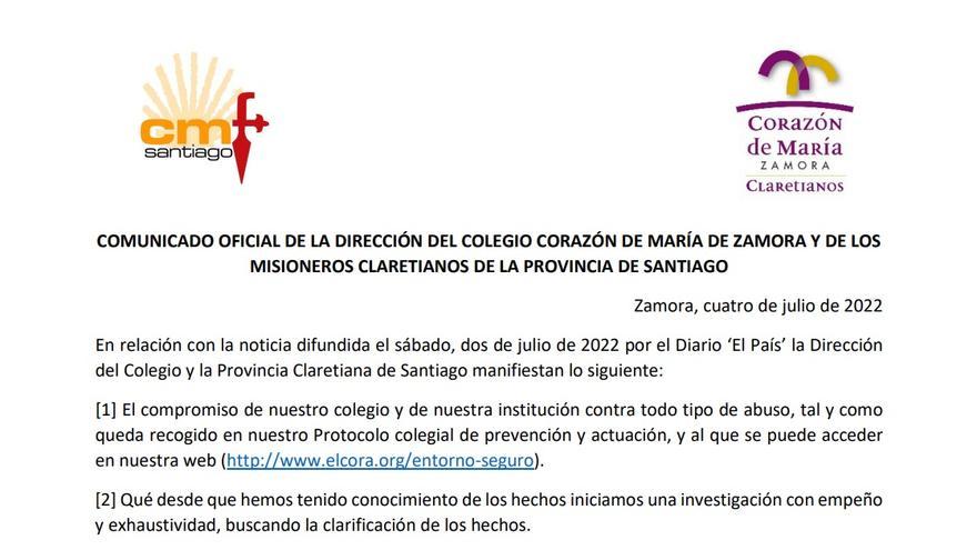La orden claretiana investiga un presunto caso de abuso sexual en Zamora