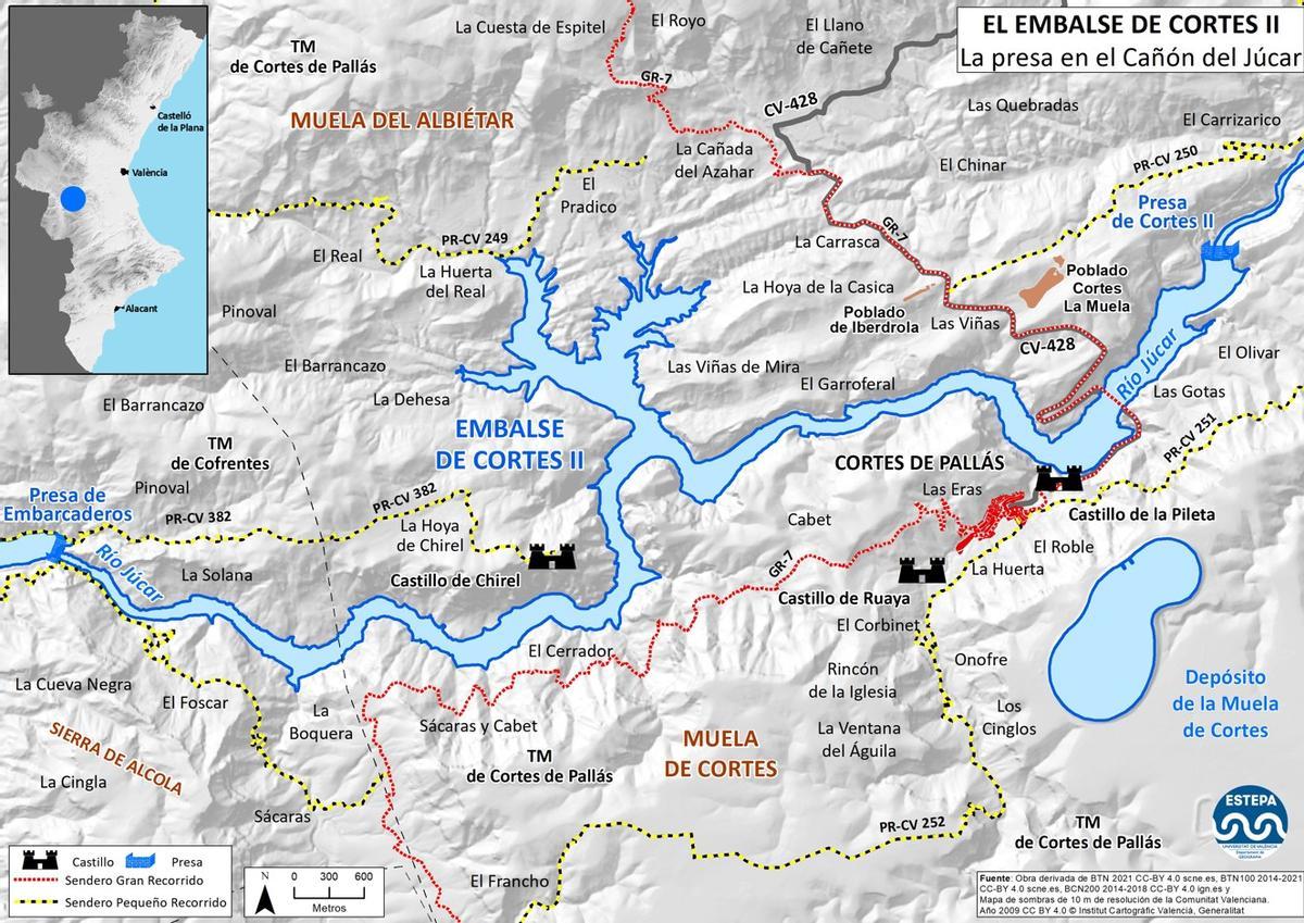 Mapa del embalse de Cortes II.