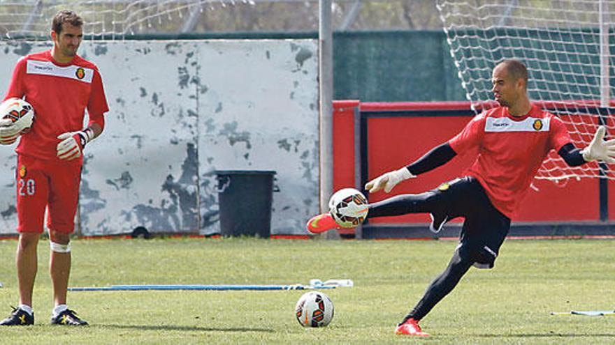 Rubén Miño y Jesús Cabrero, en el entrenamiento del pasado viernes.