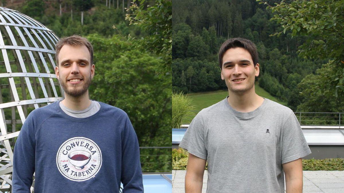 Pola esquerda, Alberto Rodríguez, da USC, e Gonzalo Cao Labora, da EPFL, son os autores do estudo sobre as novas xeometrías de Einstein nos espazos proxectivos complexos.