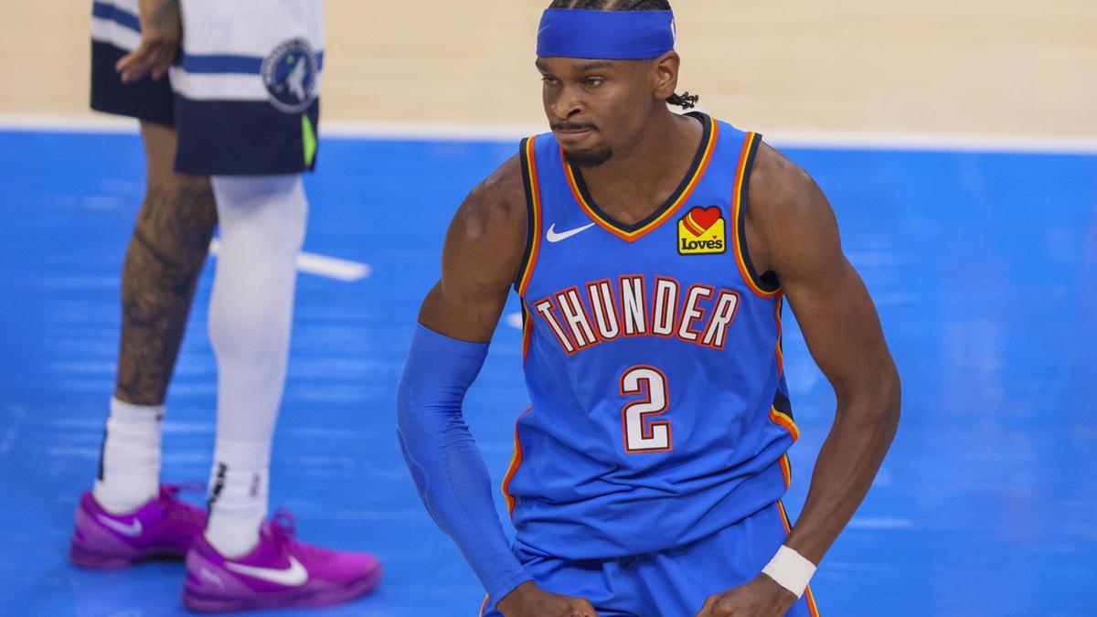 Shai Gilgeous-Alexander, de Oklahoma City Thunder, en el segundo partido contra Minnesota Timberwolves en la final del Oeste.