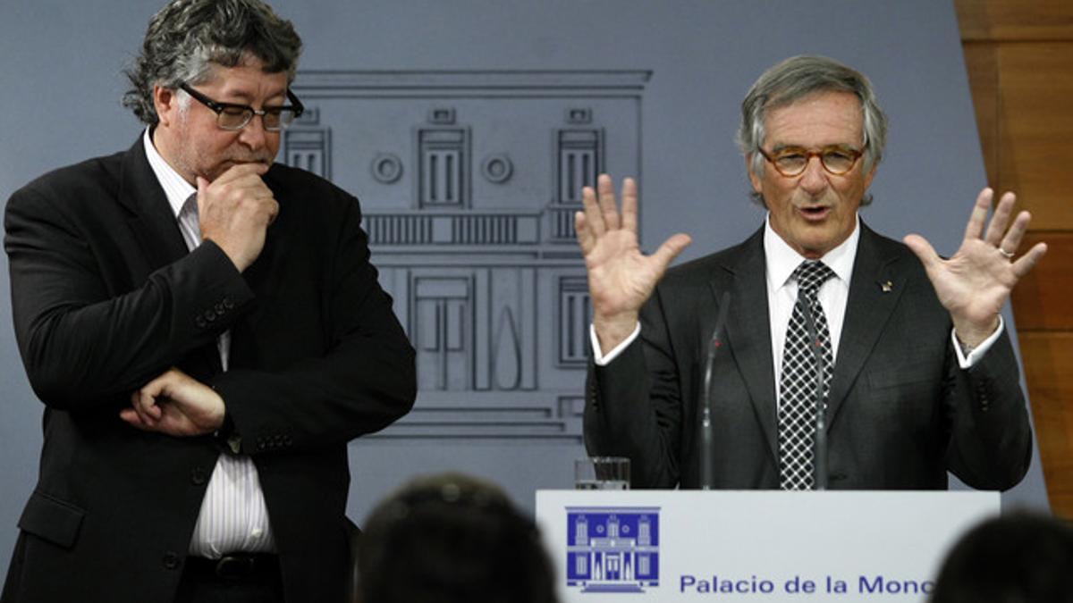 Xavier Trias y Antoni Balmon tras el encuentro con Rajoy.