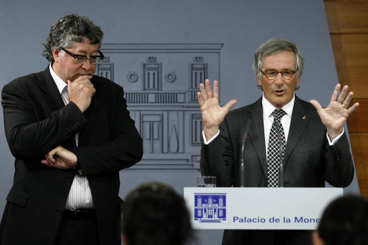 Xavier Trias i Antonio Balmón després de la trobada amb Rajoy.