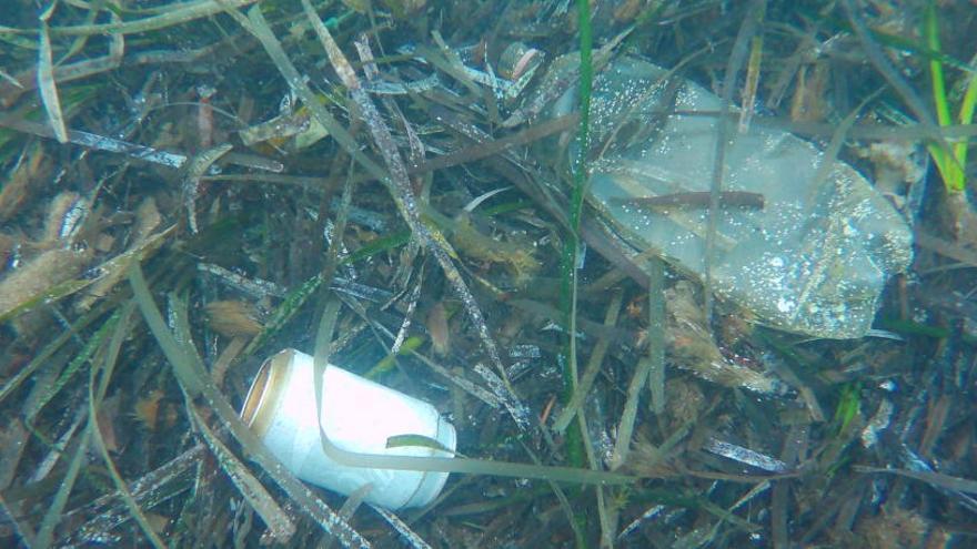 Basura en el fondo marino de Tabarca