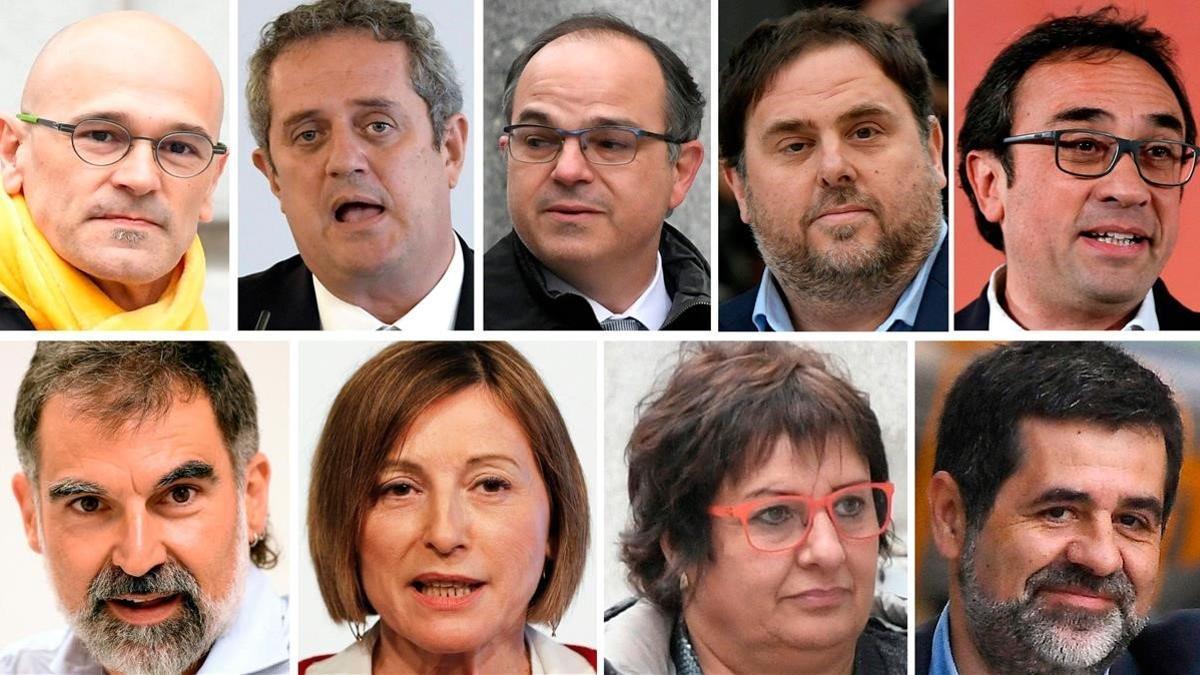 Romeva, Forn, Turull, Junqueras, Rull. Abajo: Cuixart, Forcadell, Bassa y Sànchez.