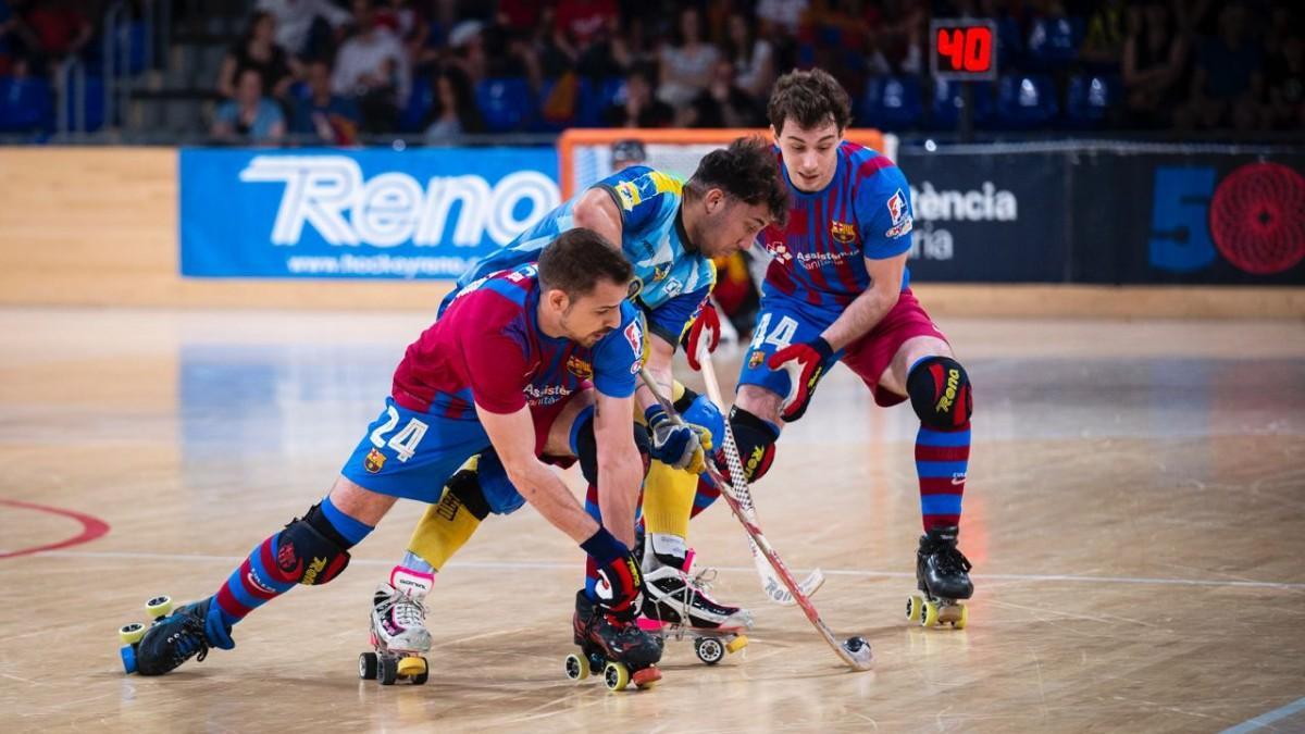 Acción entre Barça y Caldes del primer encuentro del play-off