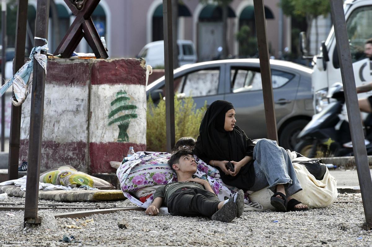 Displaced people in Beirut amid Israeli strikes