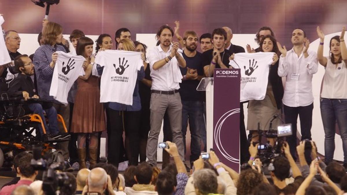 Asamblea ciudadana de Podemos en el palacio de Vistalegre, en Madrid