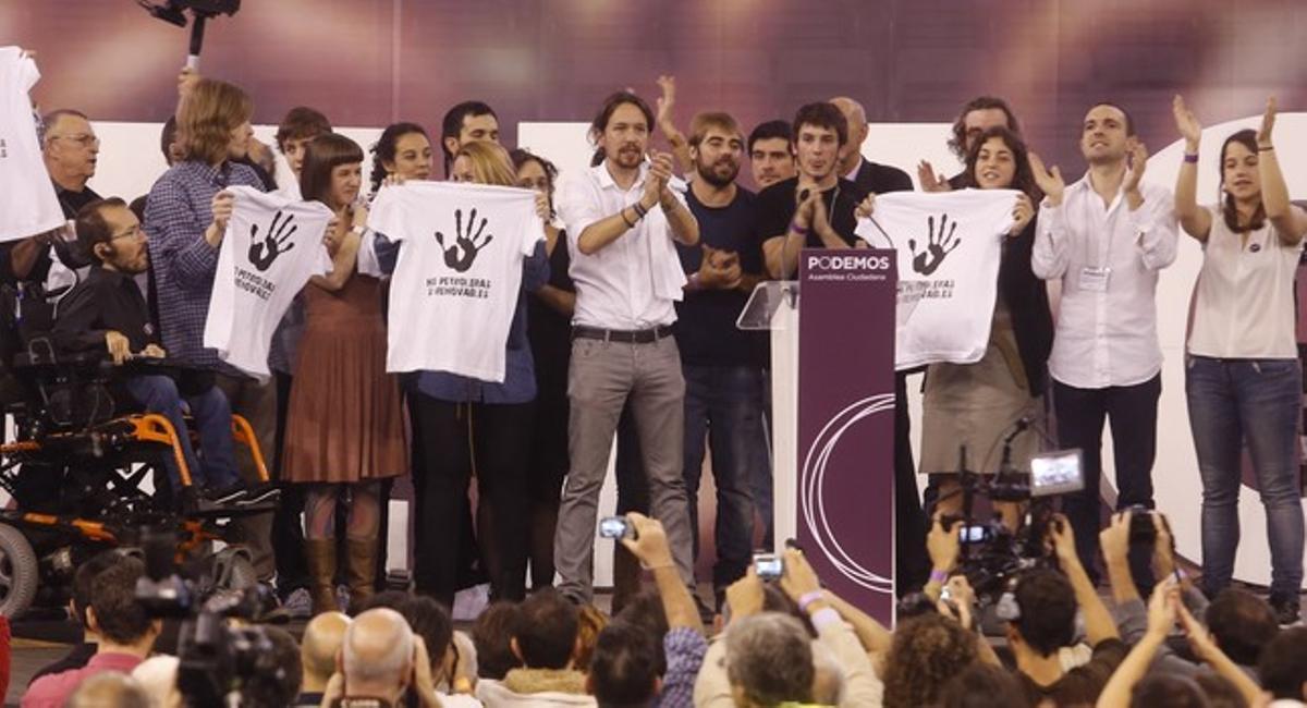 Asamblea ciudadana de Podemos en el palacio de Vistalegre, en Madrid
