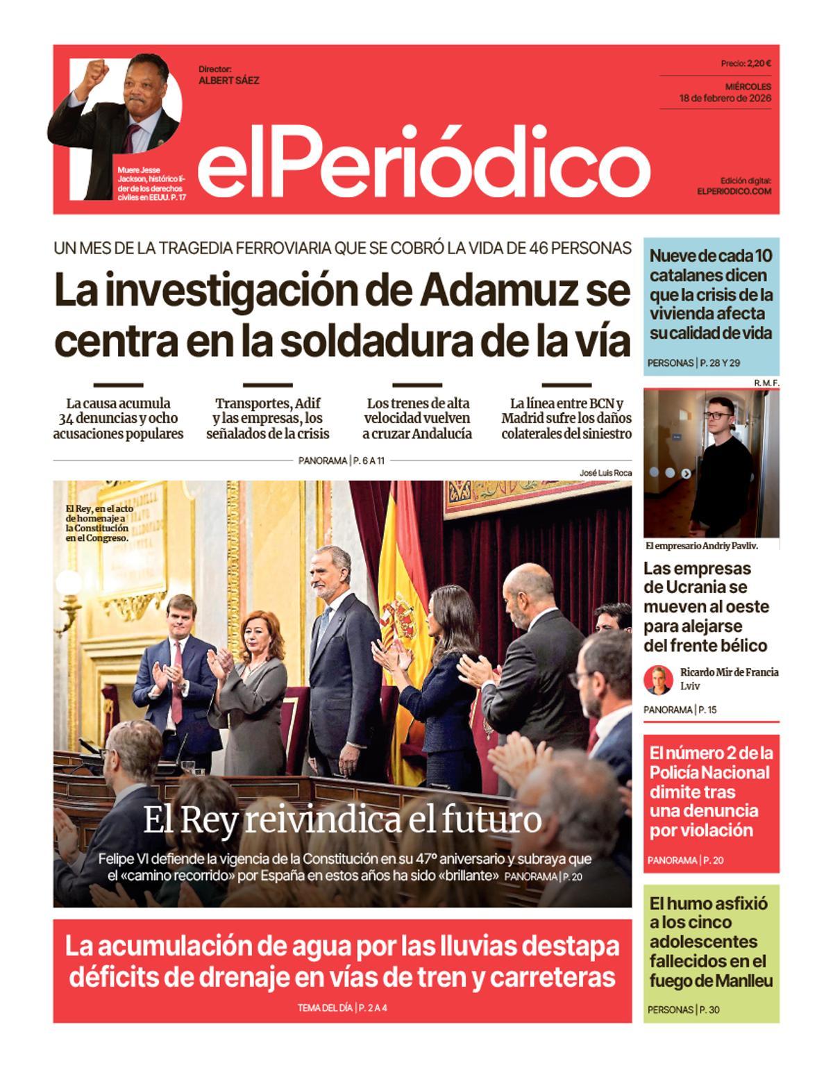 La portada de EL PERIÓDICO del 18 de febrero de 2026