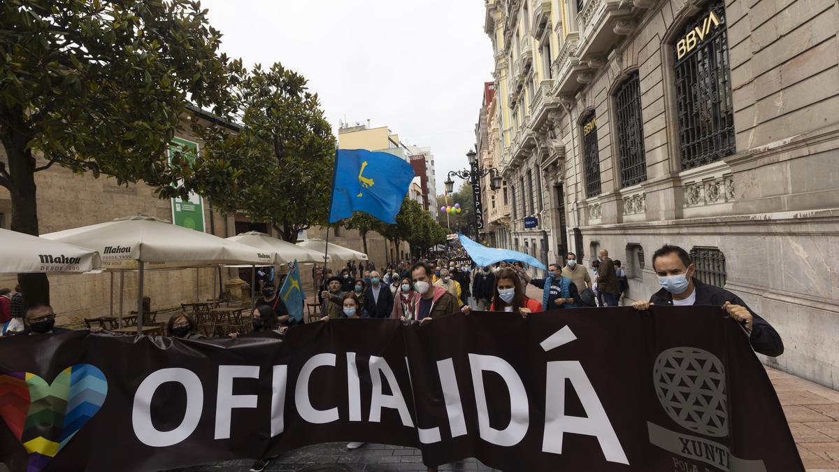 Los partidarios de la cooficialidad del asturiano se manifiestan en Oviedo