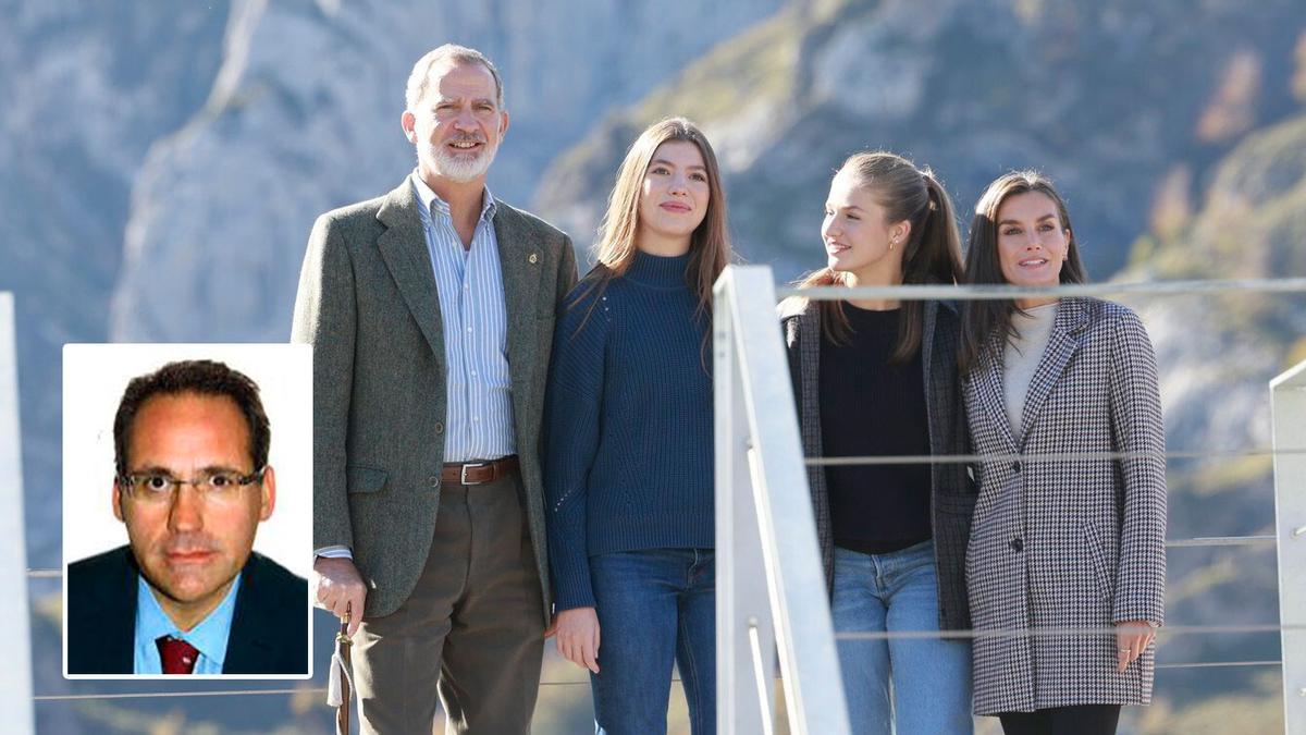 La Familia Real en Asturias. En el recuadro, Florentino Llera.