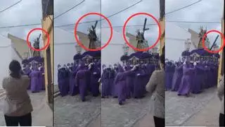 Jesús Nazareno pierde su cruz en plena procesión al colisionar con un cable: ha ocurrido en un pueblo de Córdoba | Vídeo