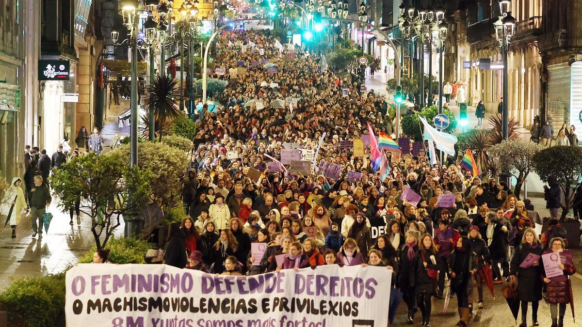 Cabecera de la manifestación del pasado 8 de marzo convocada por Feminismo Unitario en Vigo.