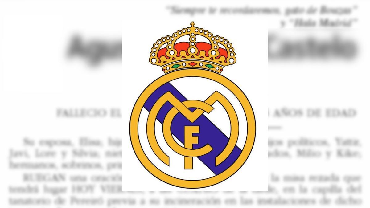 Esquela publicada en FARO en la que el escudo del Real Madrid sustituye a la cruz latina.