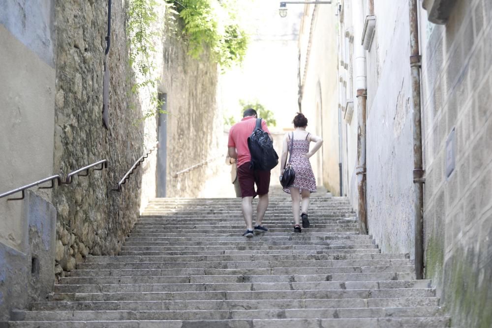 Acumulació d'orins i defecacions a les escales de la Llebre de Girona