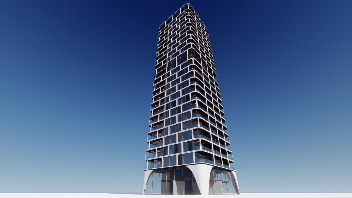 Recreación de una de las torres de 27 alturas y 90 metros