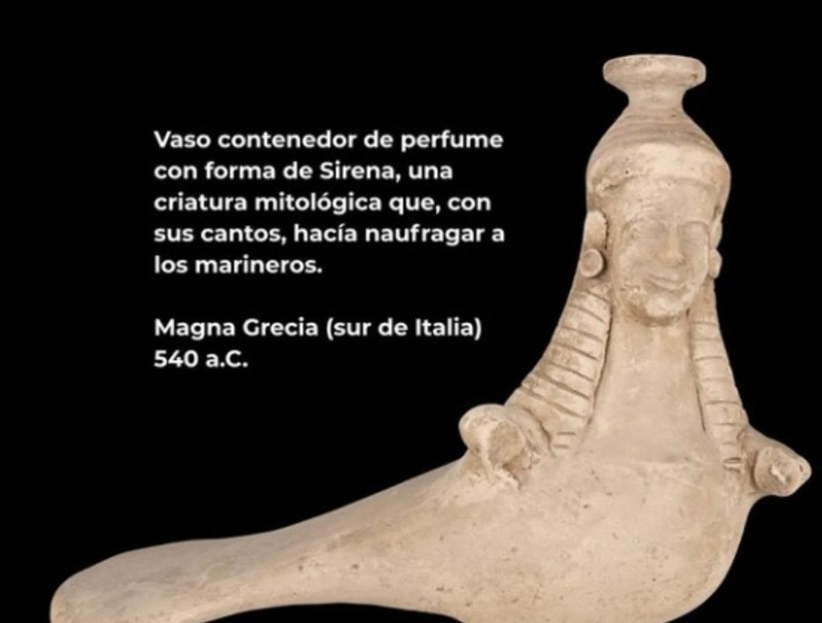 Vaso contenedor de perfume en forma de sirena. Magna Grecia (sur de Italia), 540 a.C.
