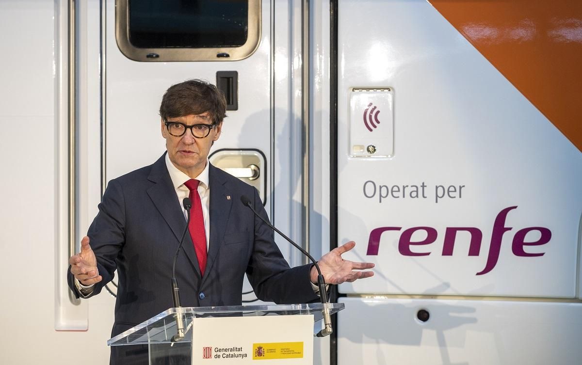El president de la Generalitat, Salvador Illa, en la presentación de los nueves trenes que entrarán en funcionamiento en 2026