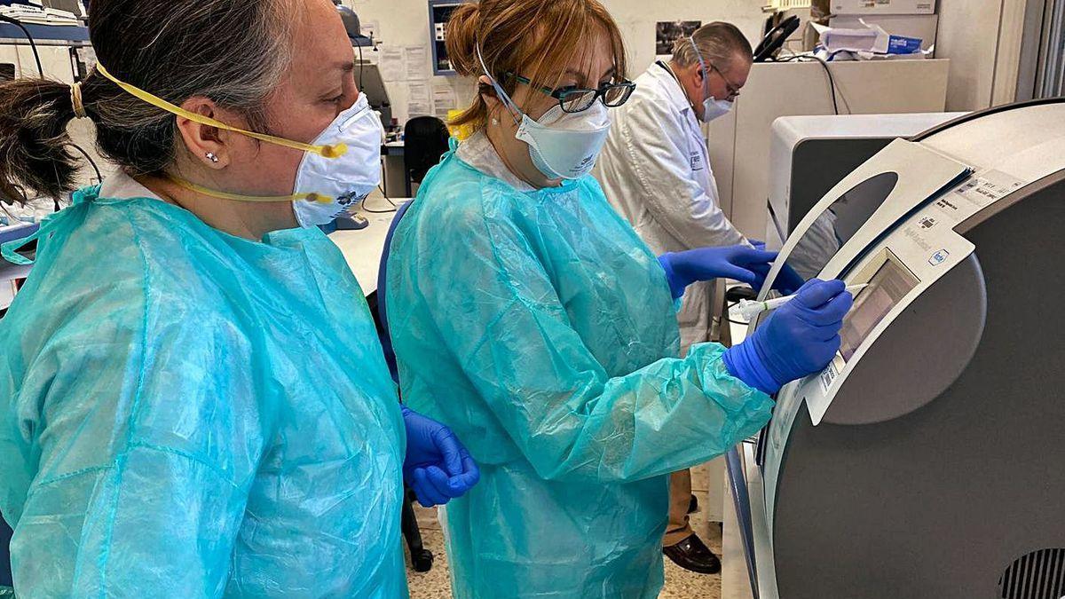 Realización de análisis de pruebas del Covid en el laboratorio del CHUO.