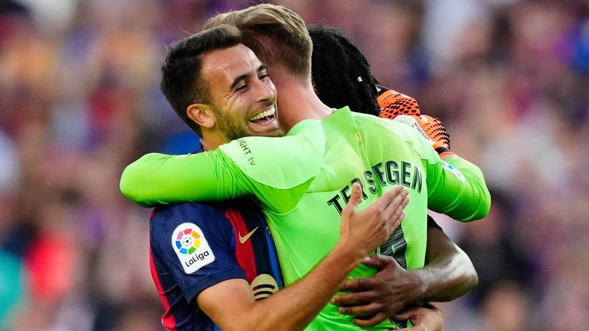 Ter Stegen y Eric Garcia celebran una victoria el curso pasado