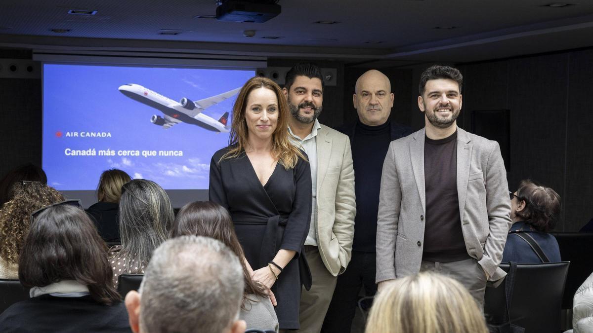 Xisca Jiménez, de Air Canada; Pedro Fiol, de Aviba, y Roberto Gentile y Alfonso Carnicero, representantes de agencias receptivas de Canadá.