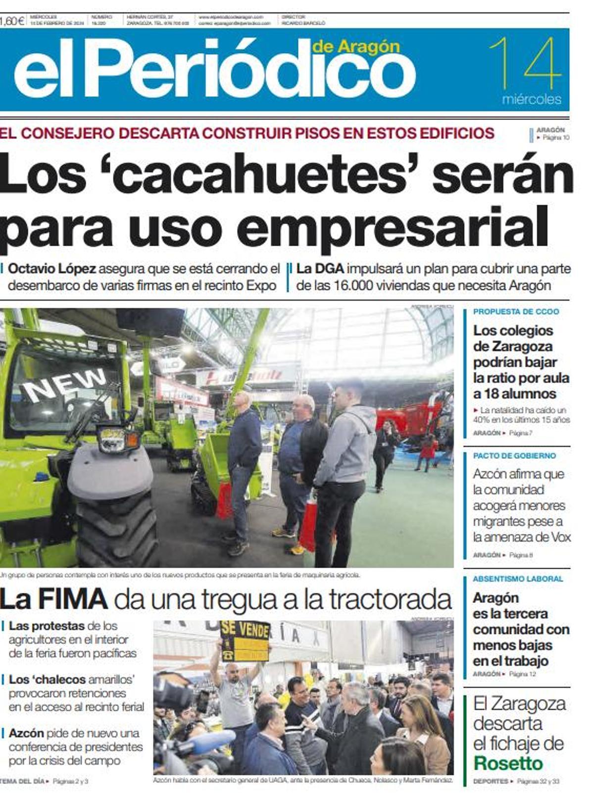 Portada de la edición impresa este miércoles