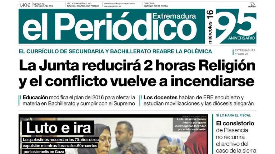 Esta es la portada de EL PERIÓDICO EXTREMADURA correspondiente al día 16 de mayo del 2018