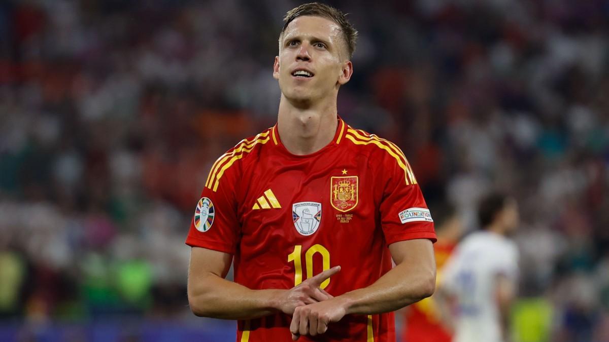 Dani Olmo celebra su gol con la selección española ante Francia en las semifinales de la Eurocopa