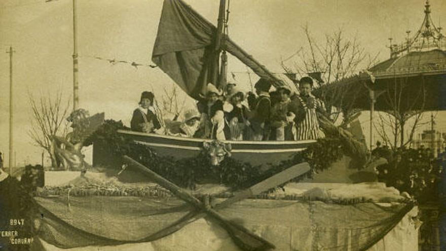 Entroido en A Coruña en 1916. Fotografía perteneciente al fondo de Manuel Casás, parte del Arquivo de la RAG.