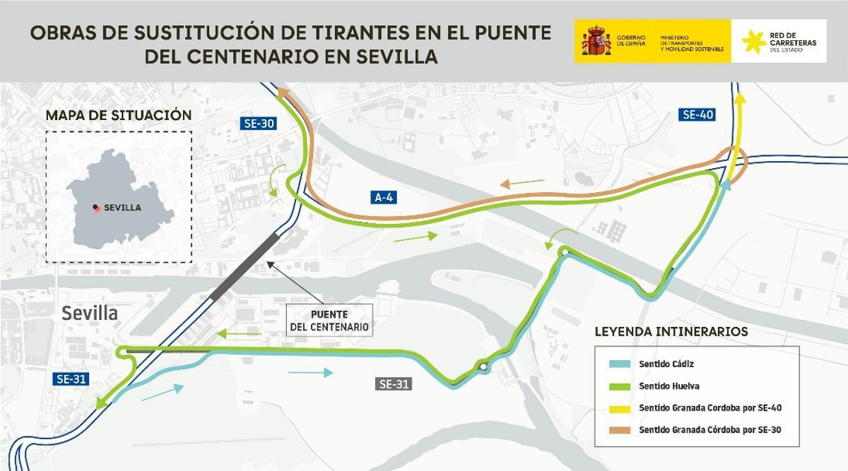 Itinerarios alternativos durante los cortes de tráfico en el Puente del Centenario