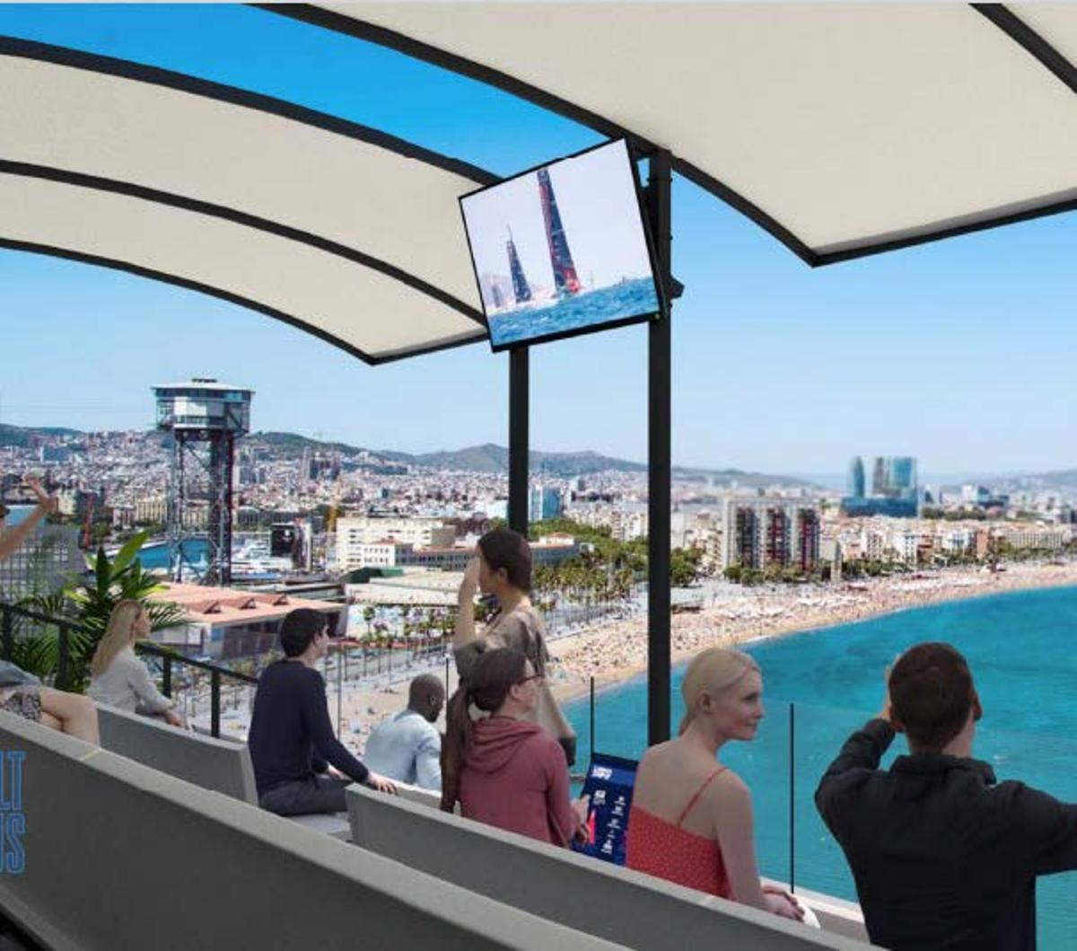 Simulación del espacio para el público habilitado por el Port de Barcelona desde donde se podrán ver las regatas de la Copa América de vela.
