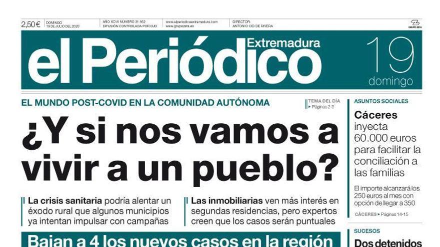 Esta es la portada de EL PERIÓDICO EXTREMADURA correspondiente al día 19 de julio del 2020